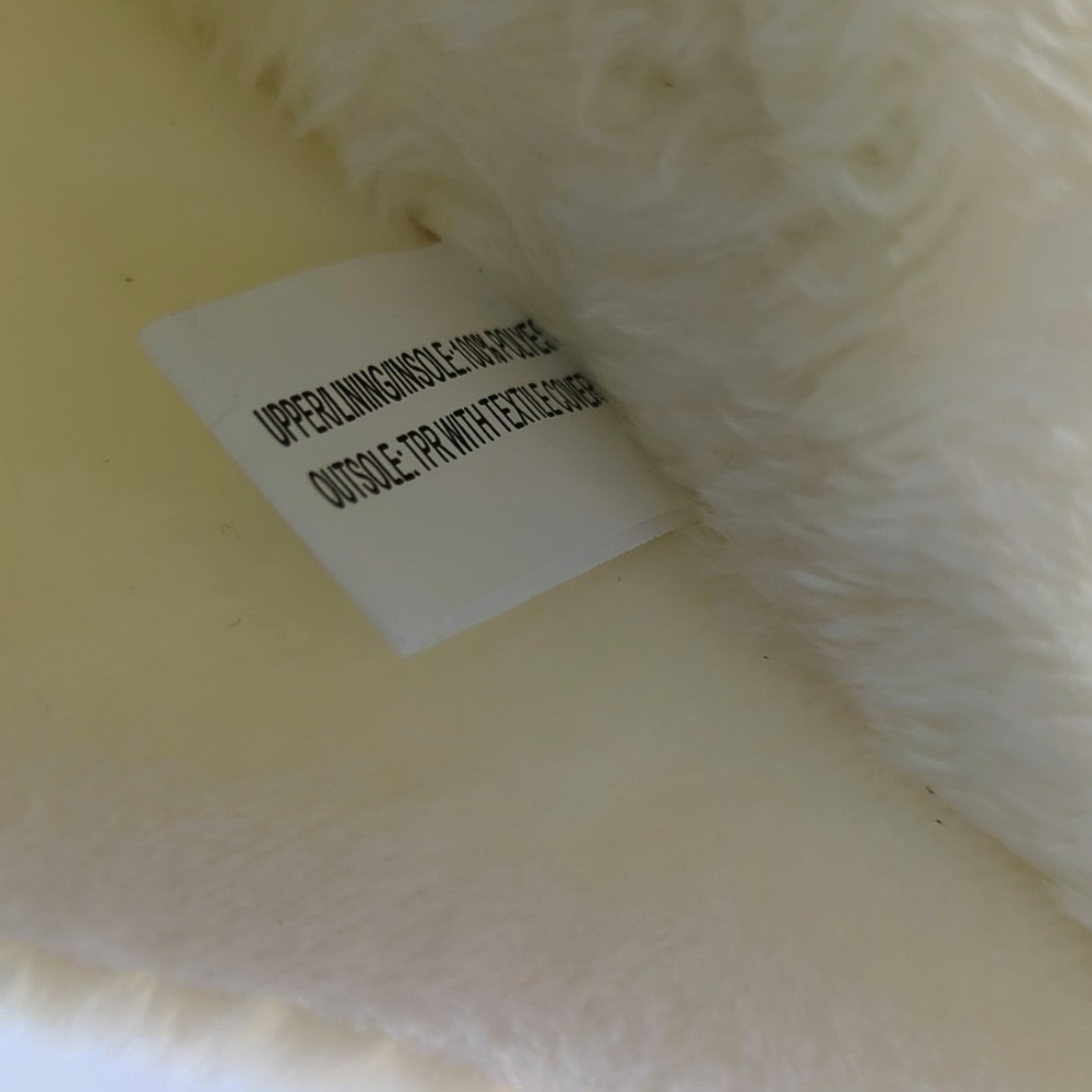 Slippers Lemon Drop Martini Embroidery Faux Fur Slip On Ivory M (6.5-7.5) NWT - Picture 12 of 13